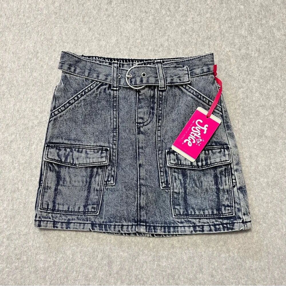 Justice Denim Cargo Skort NWT Size 8 Belted Bleach Washed
